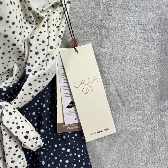 Calia Wrap Tie One Piece Swimsuit Women's 6 NWT Dotted White/Blue Summer V Neck - Picture 5 of 16